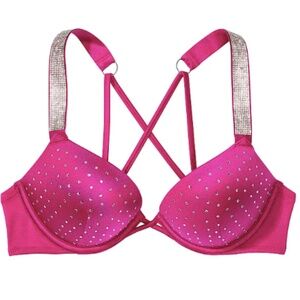 VICTORIA'S SECRET Sexy SWIM Shine Strap Push-Up Rhinestone Bikini BRA Top 34D